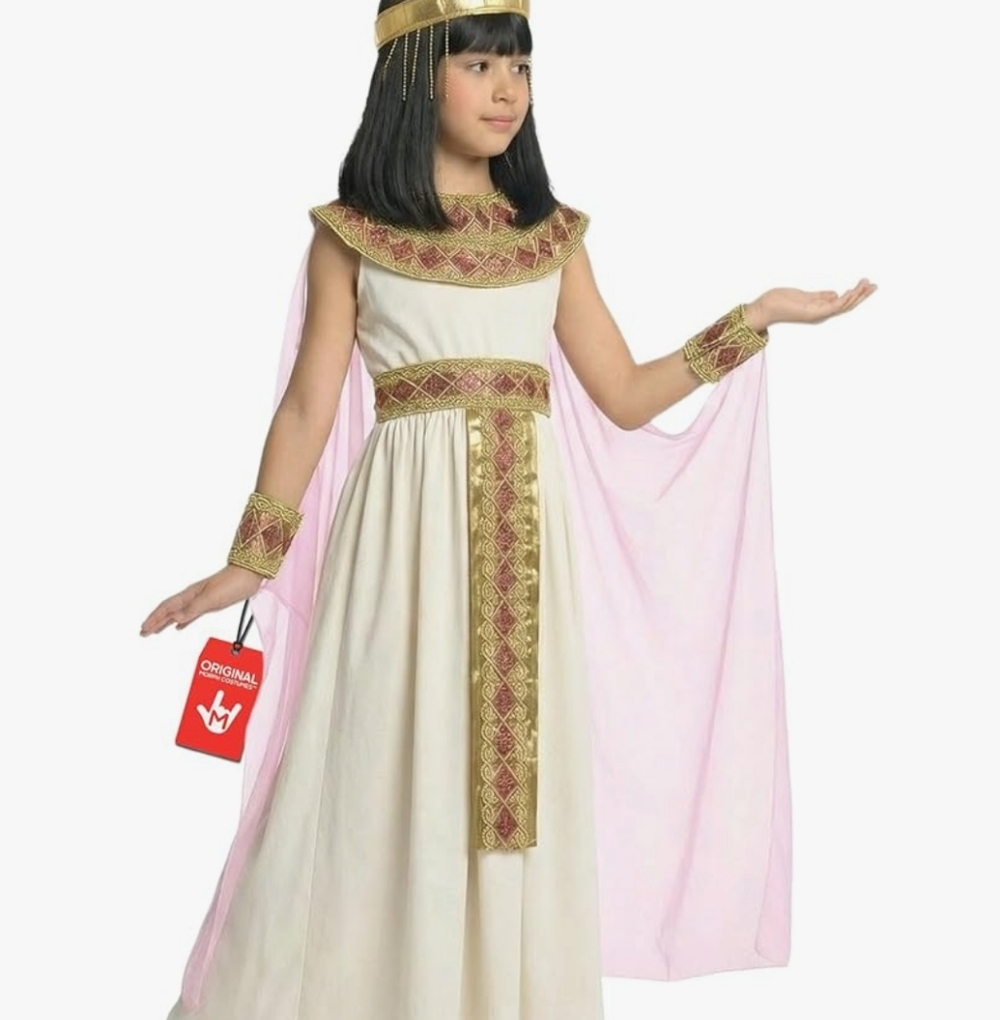 Girls Cream Egyptian Princess Costume with Pink Cape
